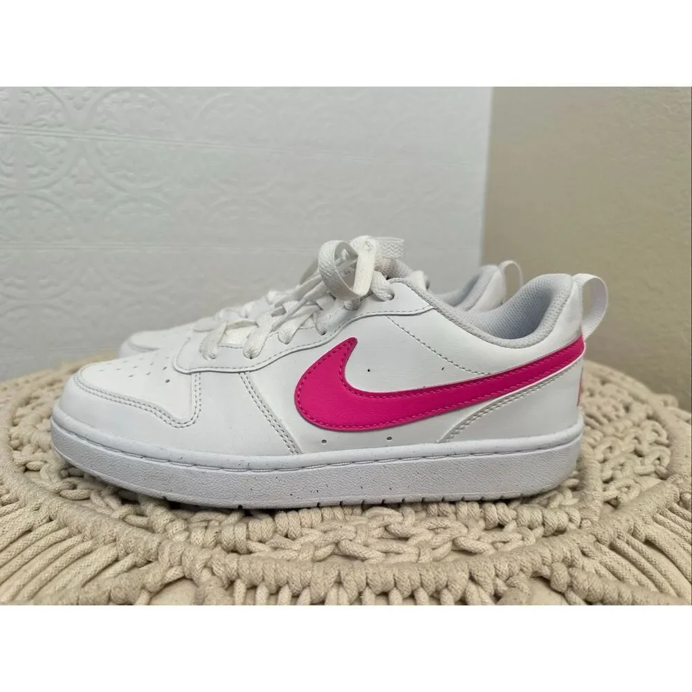 Nike Court Borough Big Girls White and Pink Sneakers Size 5.5 Youth or Womens 7